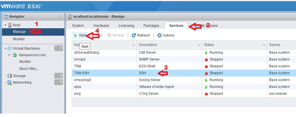 فعال کردن ssh در esxi 6.7