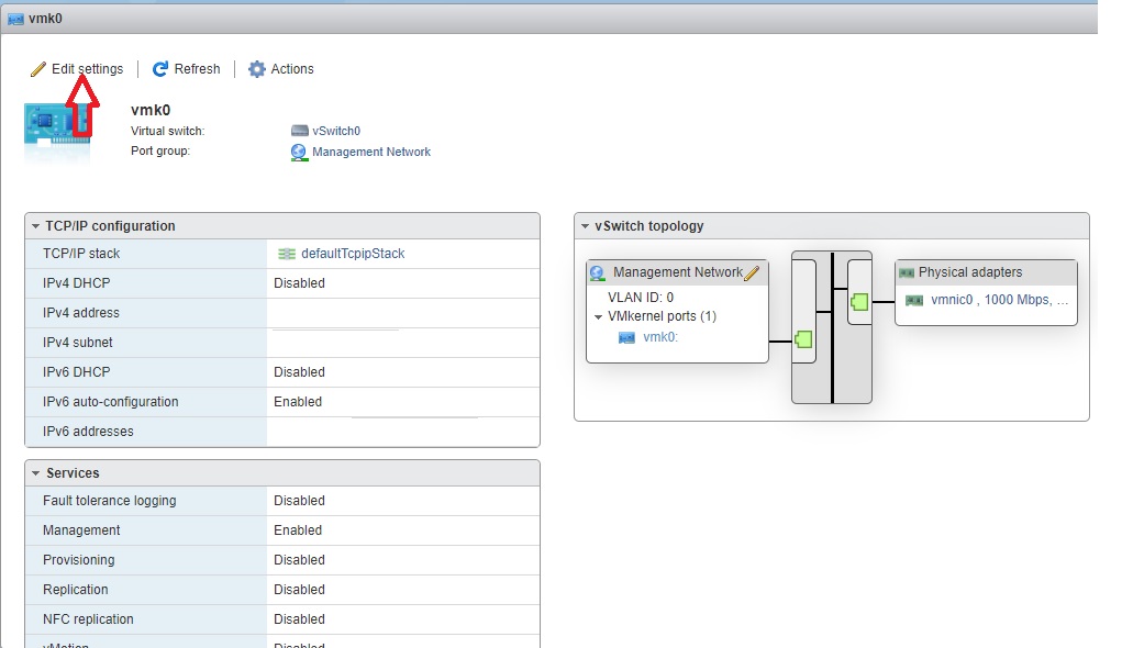 تغییر آیپی در esxi