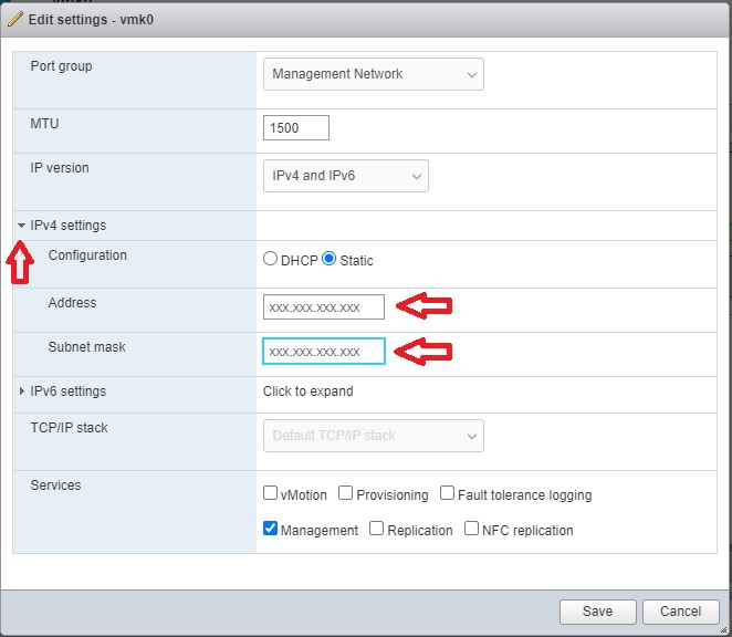 تغییر آیپی در esxi 6.7